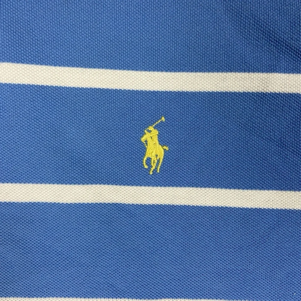 Vintage 90s Polo Ralph Lauren Polo Shirt Size XL Blue Striped Yellow Pony Logo
